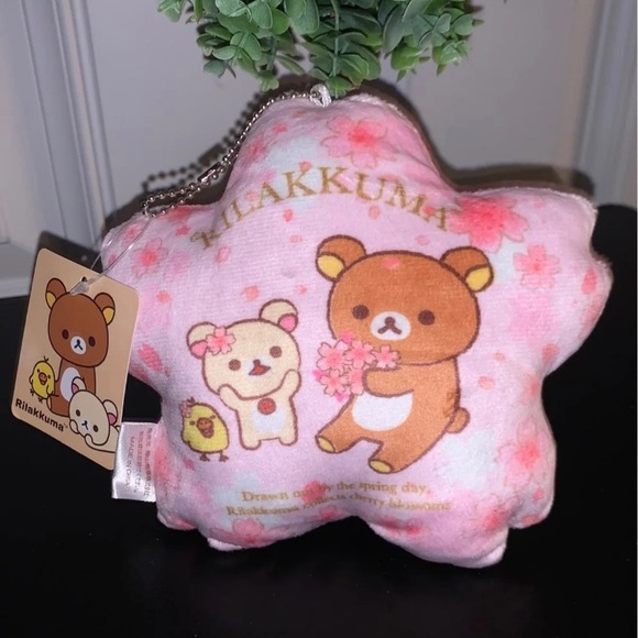 New Rilakkuma & Korilakkuma small Cherry Blossom Cushion Keychain from Japan - Picture 1 of 5